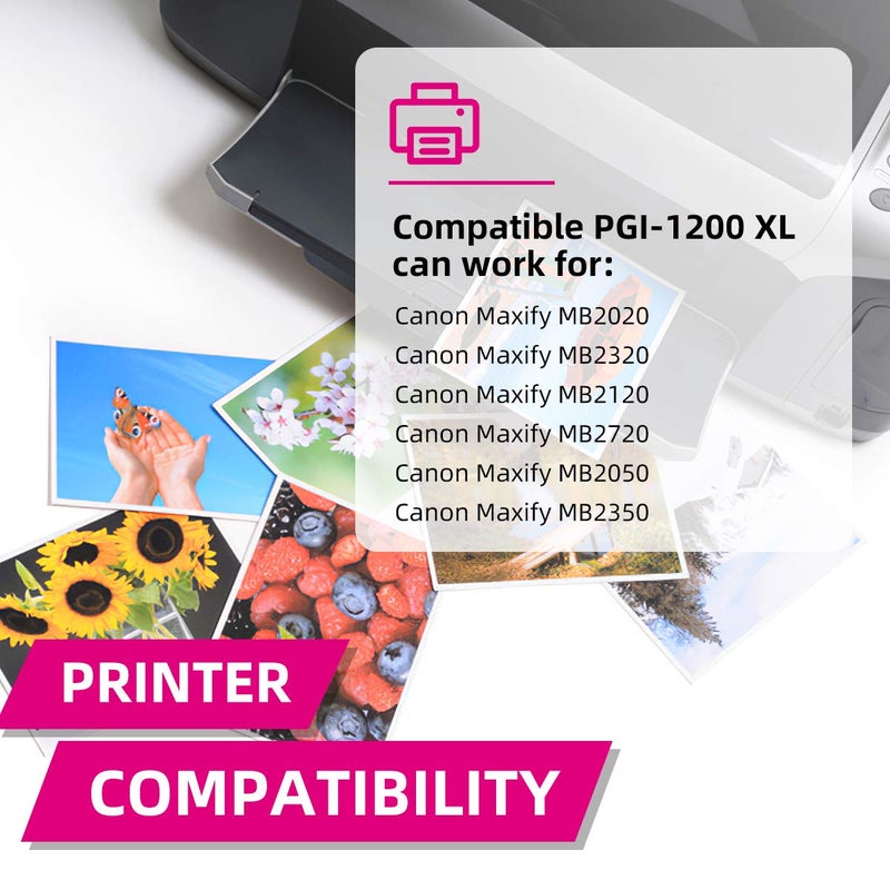 IN INTACTECH PGI-1200XL Compatible Ink Cartridges Replacement for Canon MB2320 MB2720 MB2700 PGI-1200 XL 1200 Pigment for Maxify MB2720 MB2320 MB2020 MB2120 Printer (1 Black, 1 Cyan, 1 Magenta, 1 Yellow, 4-Pack) - Image 3
